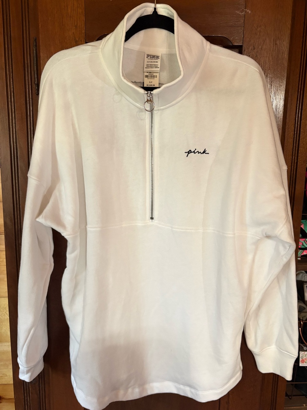PINK Victoria’s Secret Quarter Zip Sweatshirt Women’s Small White Love Pink Pull